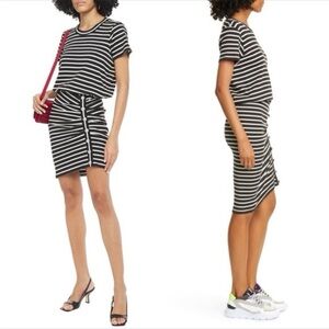 Veronica Beard Cortland Ruched T Shirt Mini Dress Striped Black White Size Small